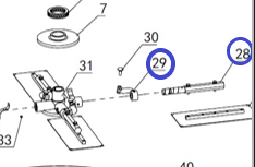 Ось лопасти в сборе со ступицей TSS DMD/DMR1000H,L/Blade fixer + Adjusting device TSS DMD/DMR1000, №28+№29 (PT3628+PT3629)